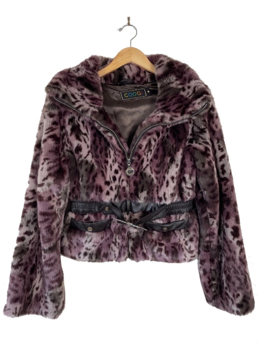 Vintage Coogie Purple Leopard Print Faux Fur Jacket Animal Cheetah Medium Y2K